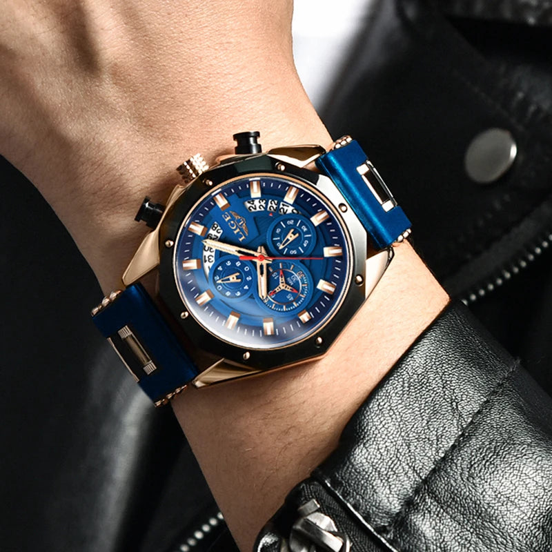 LIGE Quartz Chronograph Waterproof Wristwatch