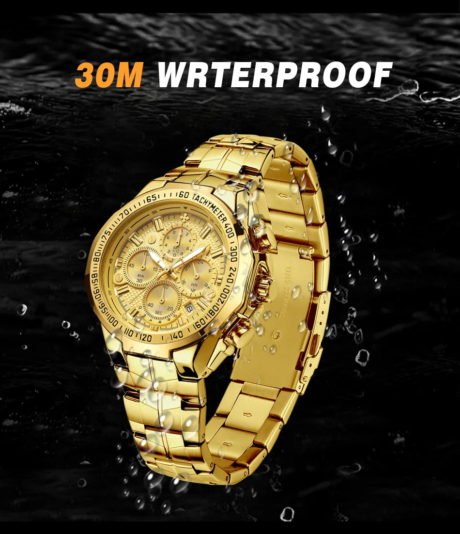 Relogio Masculino WWOOR  Luxury Gold Chronograph Wrist Watch For Men
