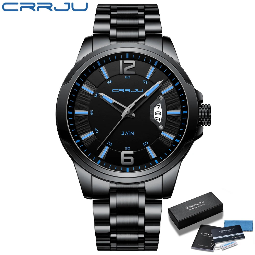 CRRJU Relogio Masculino Stainless Steel Waterproof Quartz Watch for Men