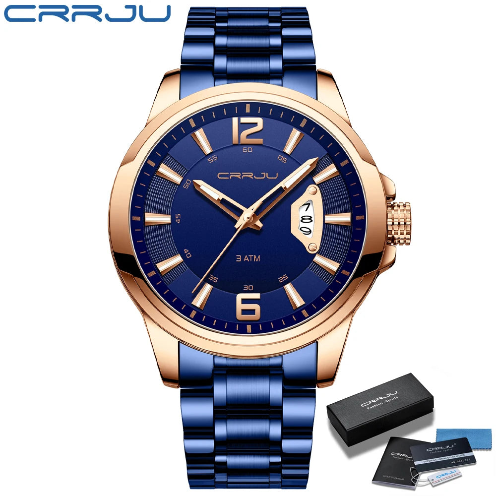 CRRJU Relogio Masculino Stainless Steel Waterproof Quartz Watch for Men