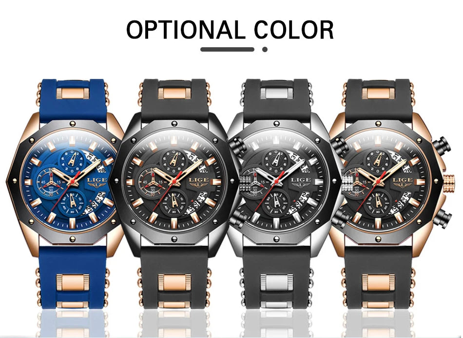 LIGE Quartz Chronograph Waterproof Wristwatch