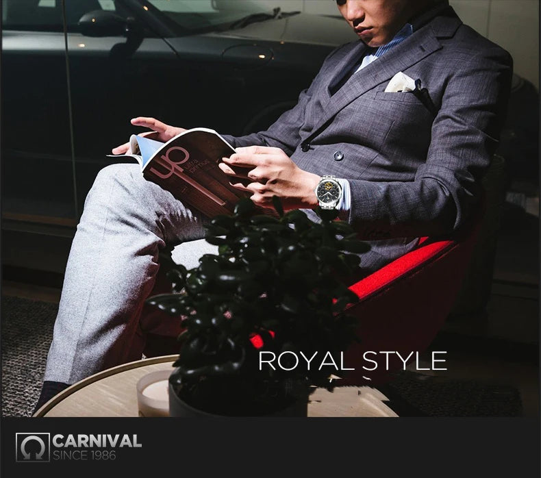 Carnival Brand Tourbillon Stainless Steel Mechanical Watch for Men