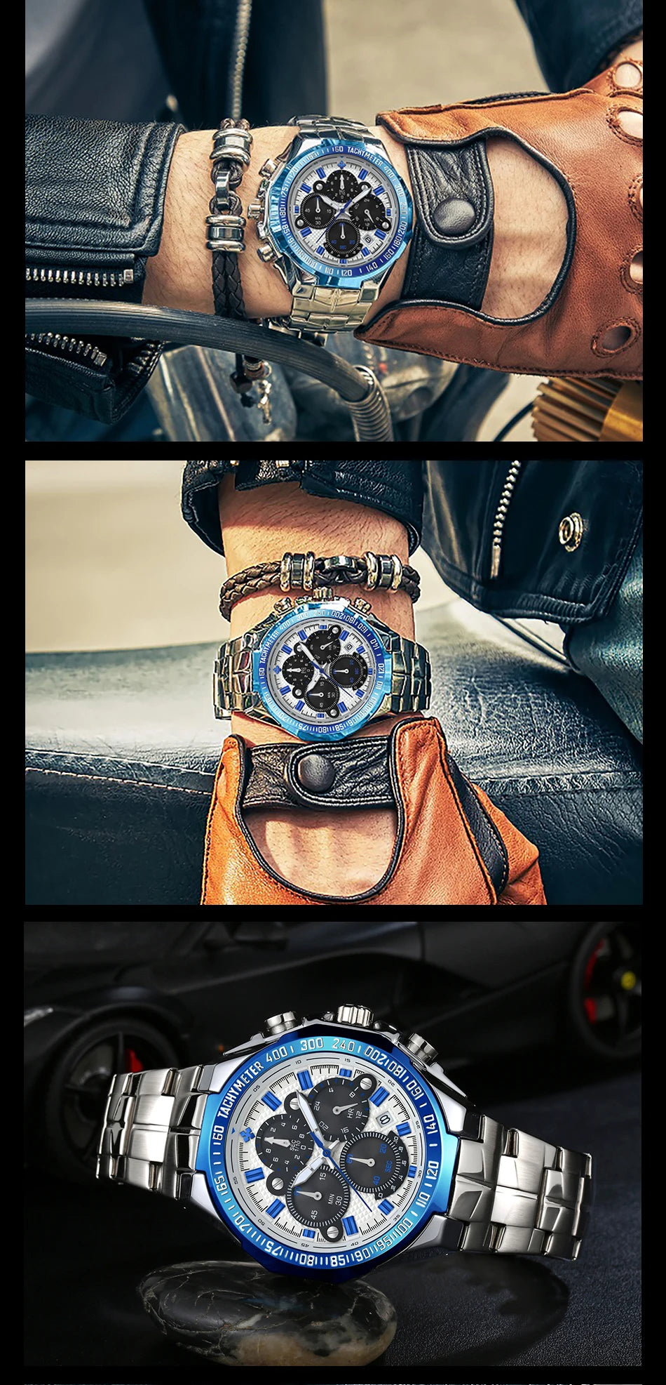 Relogio Masculino WWOOR  Luxury Gold Chronograph Wrist Watch For Men