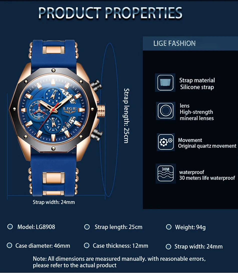 LIGE Quartz Chronograph Waterproof Wristwatch