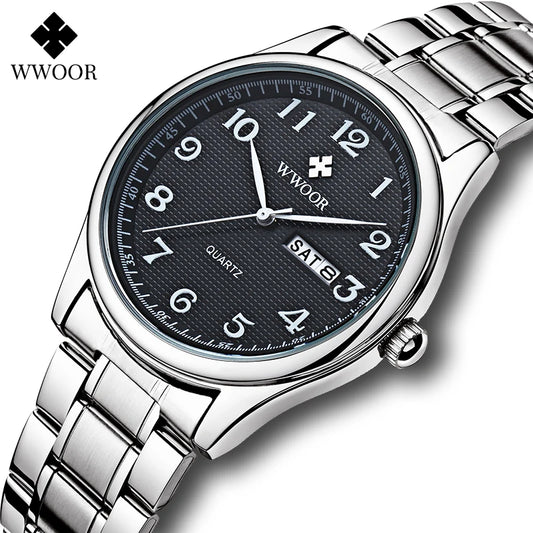 WWOOR Men's Stainless Steel Waterproof Quartz Wrist Watch