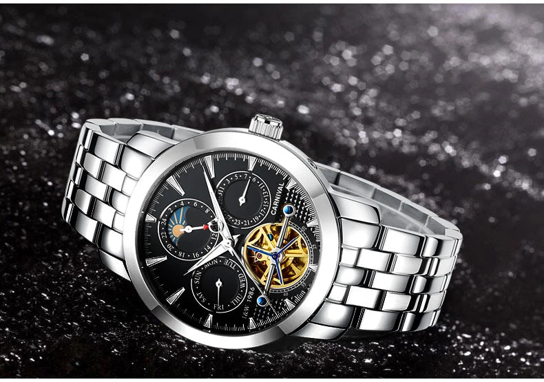 Carnival Brand Tourbillon Stainless Steel Mechanical Watch for Men