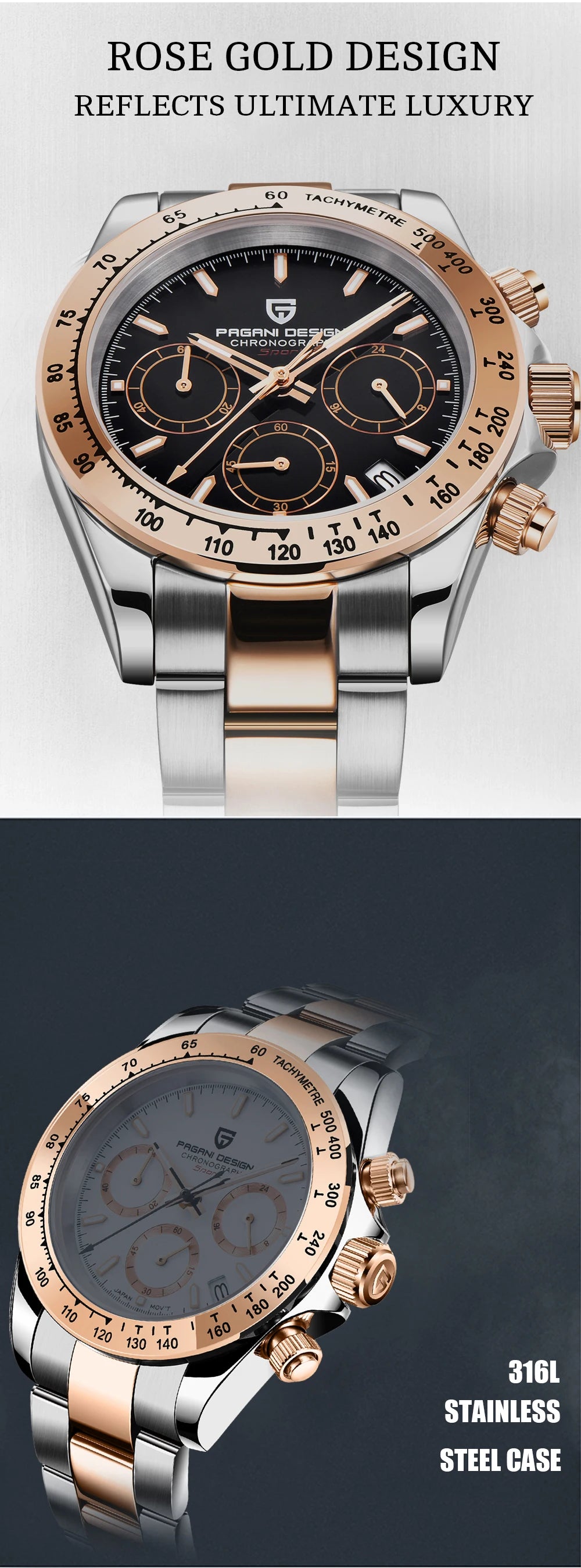 PAGANI DESIGN Reloj Hombre Quartz Chronograph Watch For Men