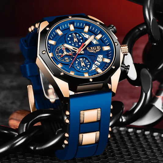 LIGE Quartz Chronograph Waterproof Wristwatch