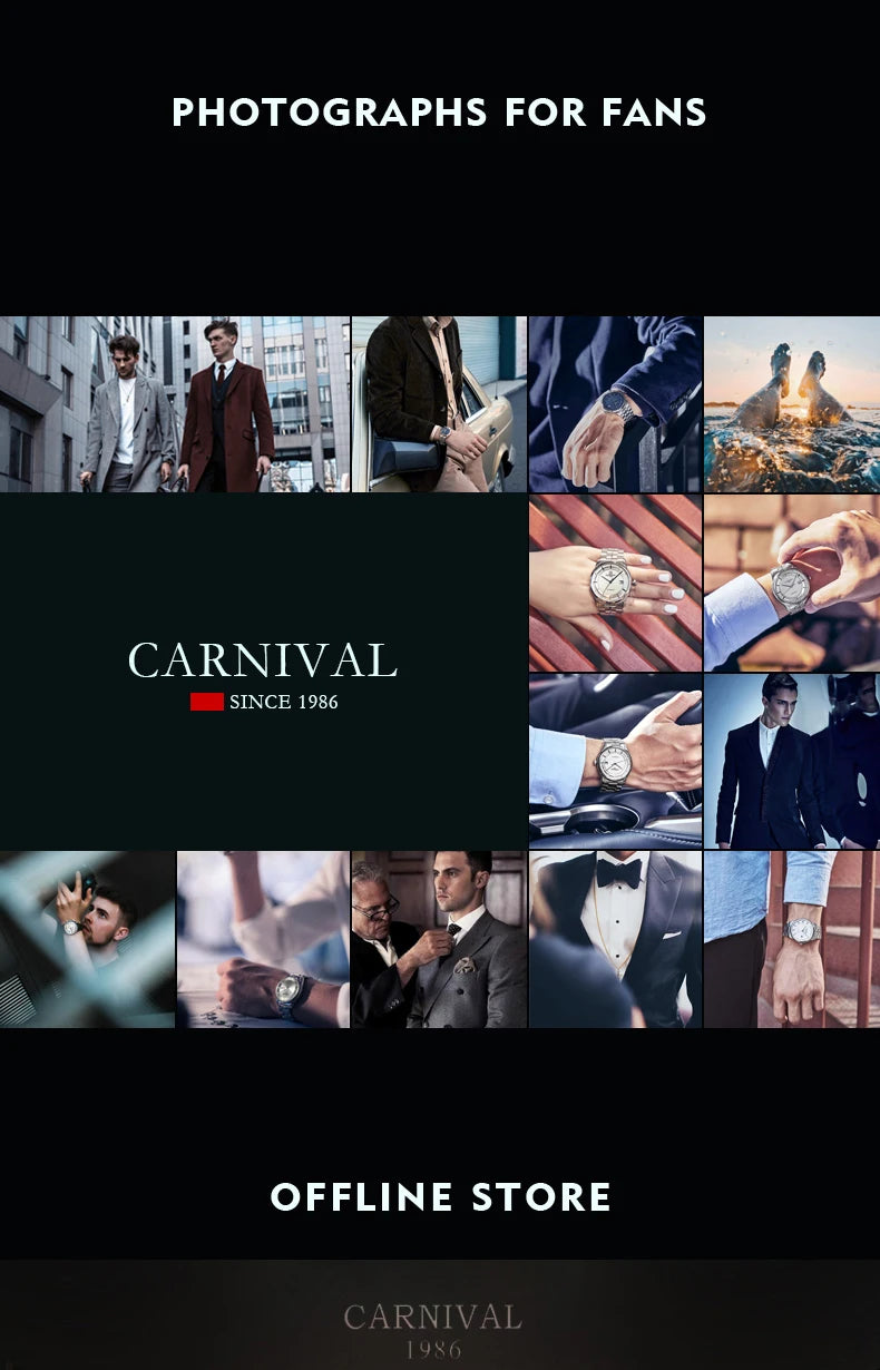 Carnival Brand Tourbillon Stainless Steel Mechanical Watch for Men