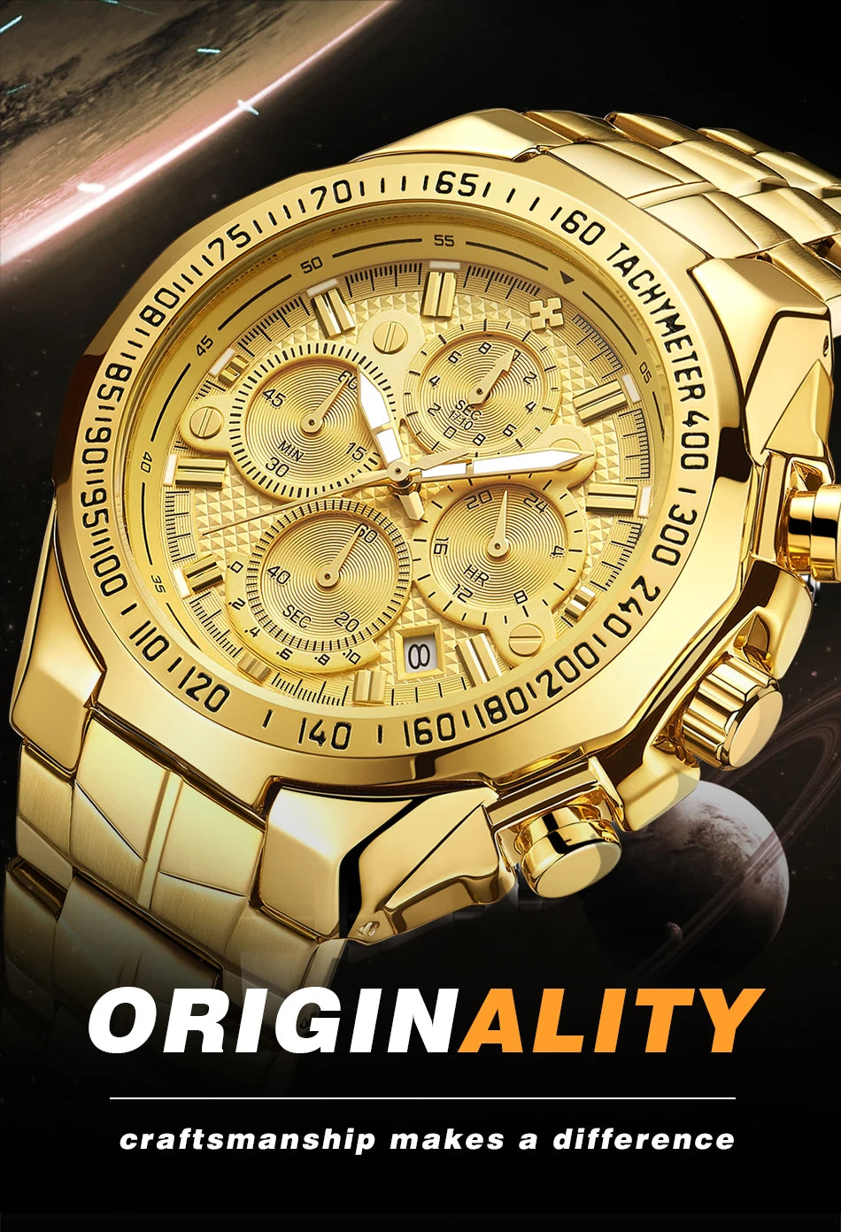 Relogio Masculino WWOOR  Luxury Gold Chronograph Wrist Watch For Men