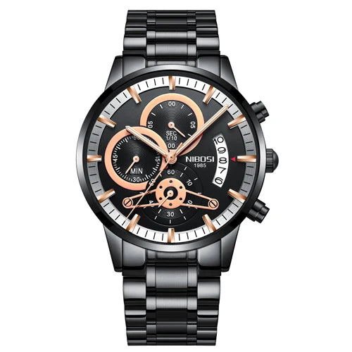 NIBOSI Relogio Masculin Quartz Gold Black Chronograph Waterproof Men's watch