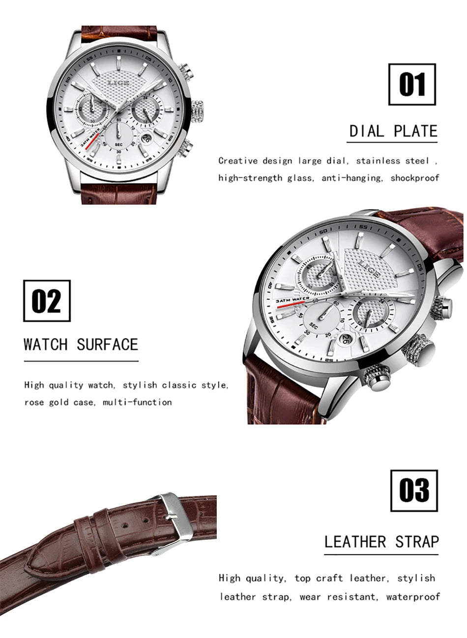 LIGE Relogio Masculino Quartz Watch Men's Waterproof  Watch
