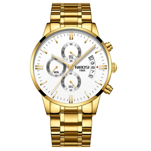 NIBOSI Relogio Masculin Quartz Gold Black Chronograph Waterproof Men's watch