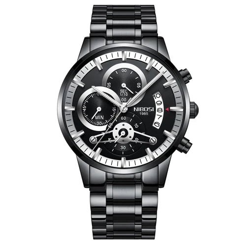 NIBOSI Relogio Masculin Quartz Gold Black Chronograph Waterproof Men's watch