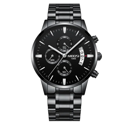 NIBOSI Relogio Masculin Quartz Gold Black Chronograph Waterproof Men's watch