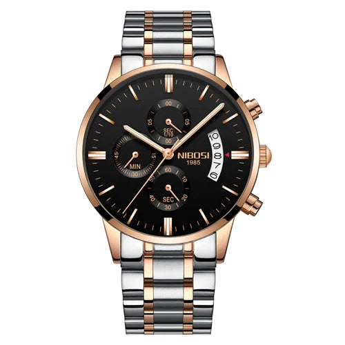 NIBOSI Relogio Masculin Quartz Gold Black Chronograph Waterproof Men's watch
