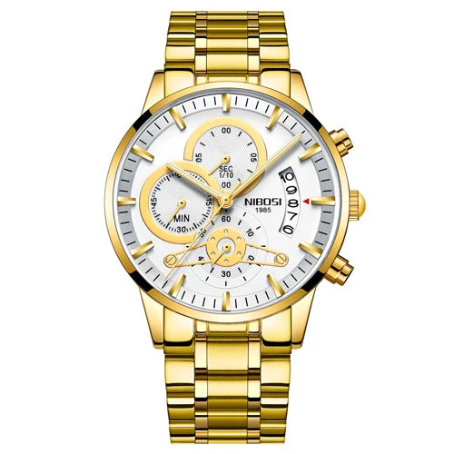 NIBOSI Relogio Masculin Quartz Gold Black Chronograph Waterproof Men's watch