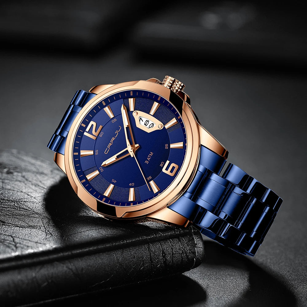 CRRJU Relogio Masculino Stainless Steel Waterproof Quartz Watch for Men