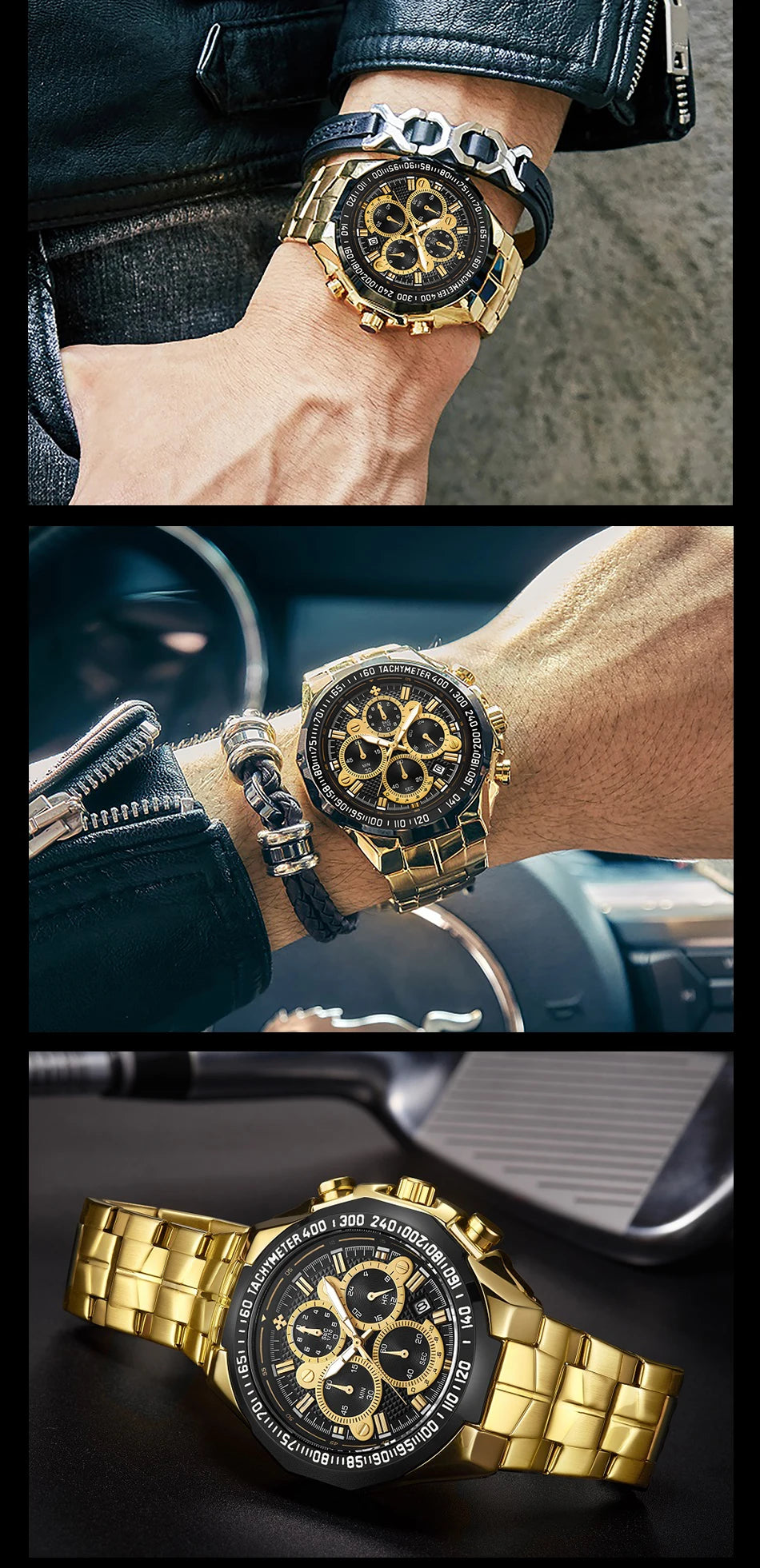 Relogio Masculino WWOOR  Luxury Gold Chronograph Wrist Watch For Men