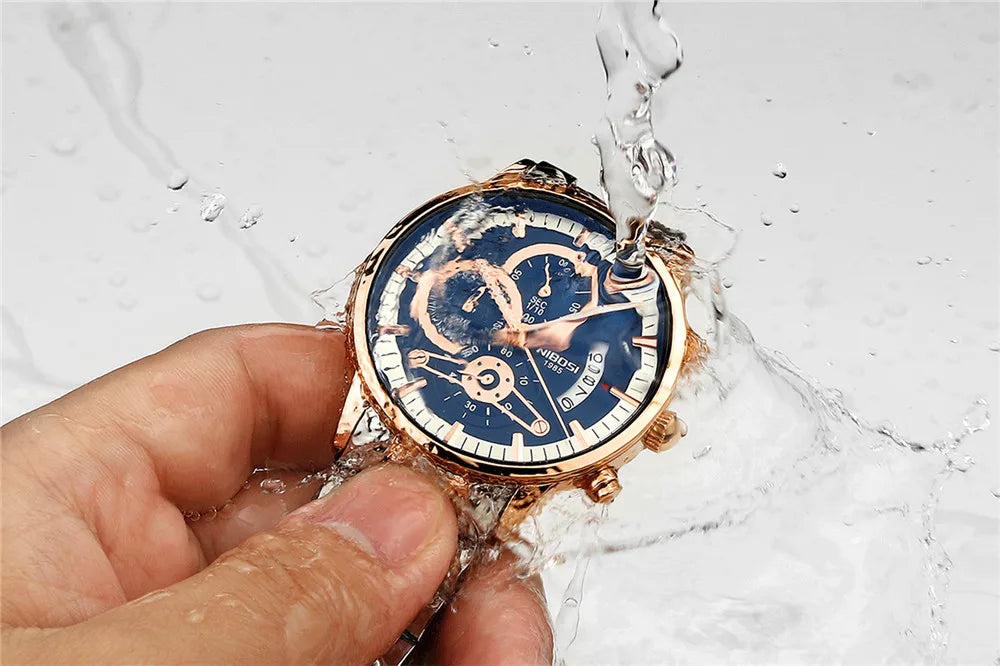 NIBOSI Relogio Masculin Quartz Gold Black Chronograph Waterproof Men's watch