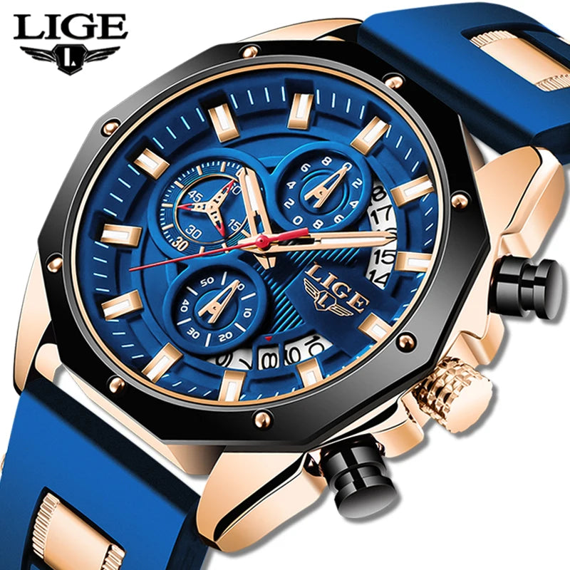 LIGE Quartz Chronograph Waterproof Wristwatch