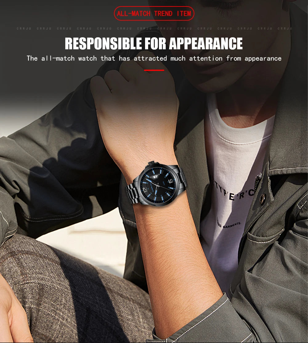 CRRJU Relogio Masculino Stainless Steel Waterproof Quartz Watch for Men