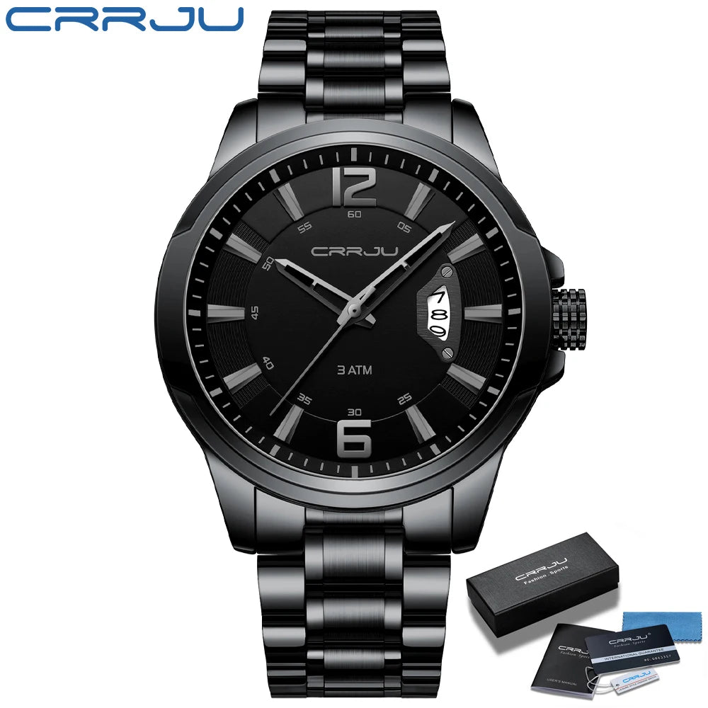 CRRJU Relogio Masculino Stainless Steel Waterproof Quartz Watch for Men