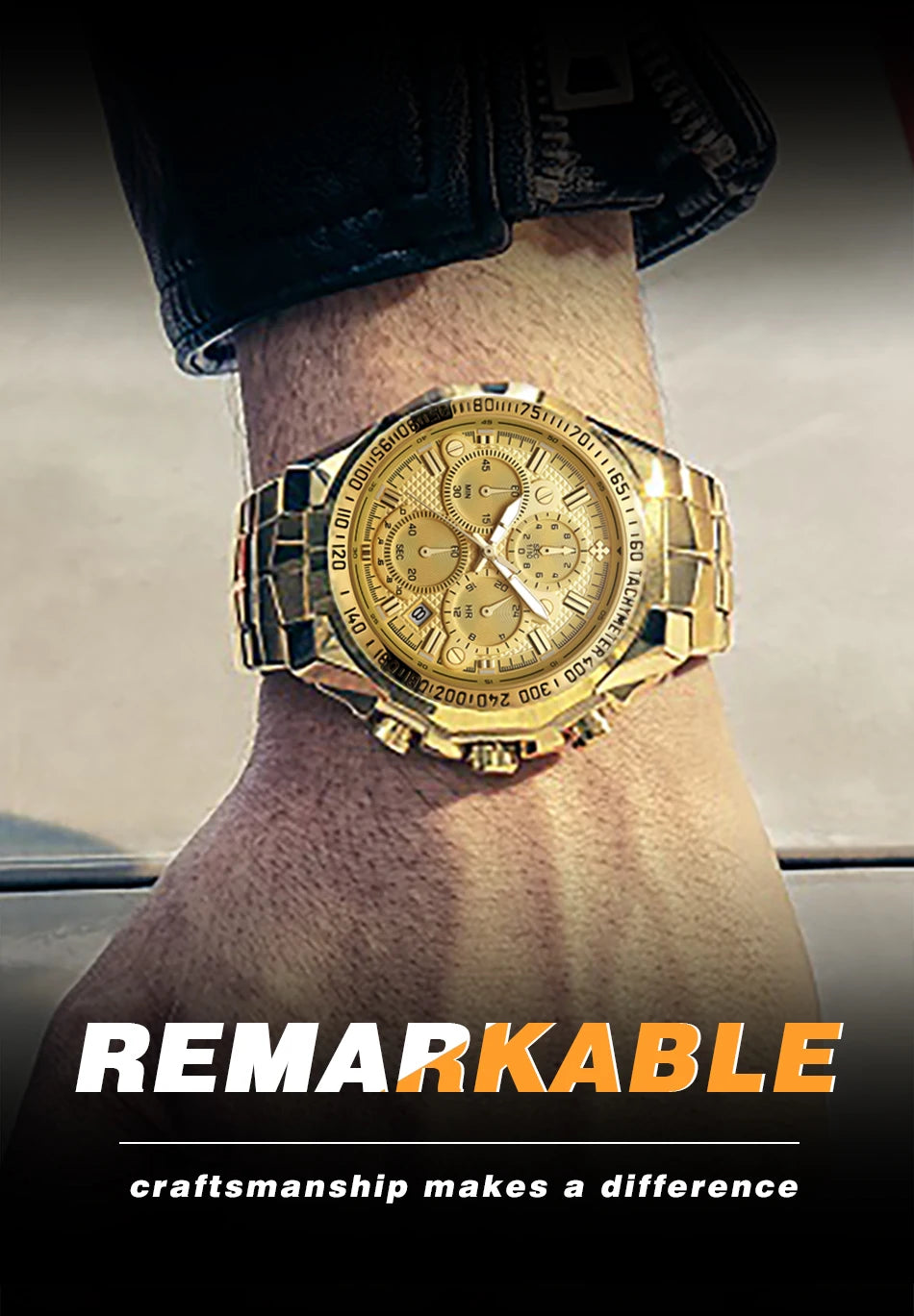 Relogio Masculino WWOOR  Luxury Gold Chronograph Wrist Watch For Men