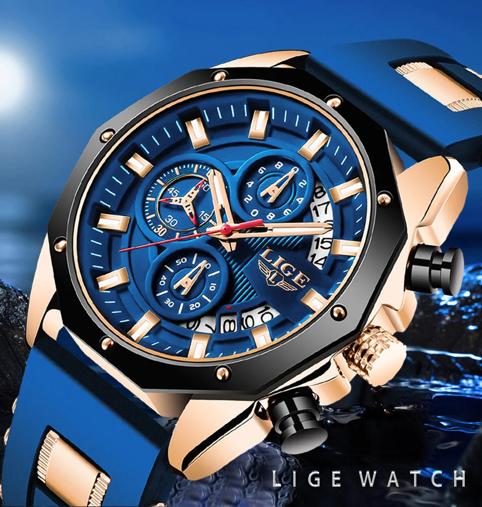 LIGE Quartz Chronograph Waterproof Wristwatch