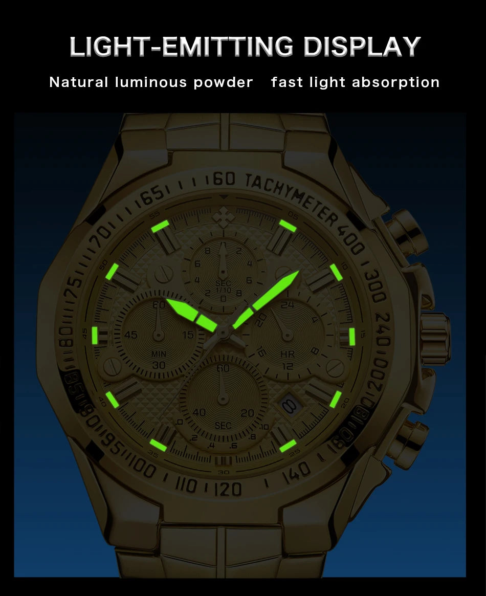 Relogio Masculino WWOOR  Luxury Gold Chronograph Wrist Watch For Men