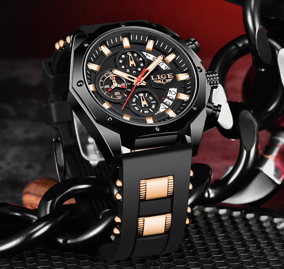 LIGE Quartz Chronograph Waterproof Wristwatch