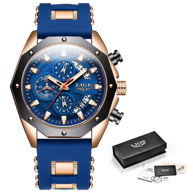 LIGE Quartz Chronograph Waterproof Wristwatch