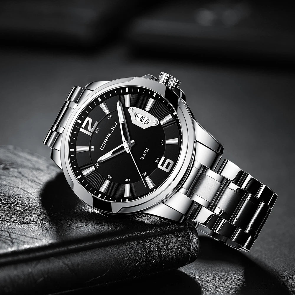 CRRJU Relogio Masculino Stainless Steel Waterproof Quartz Watch for Men
