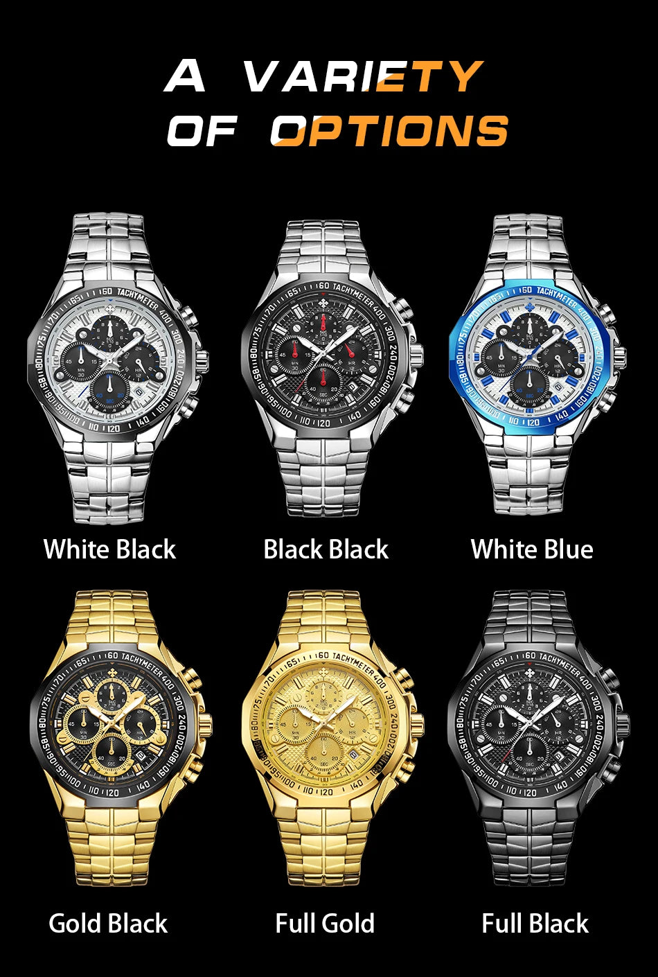 Relogio Masculino WWOOR  Luxury Gold Chronograph Wrist Watch For Men
