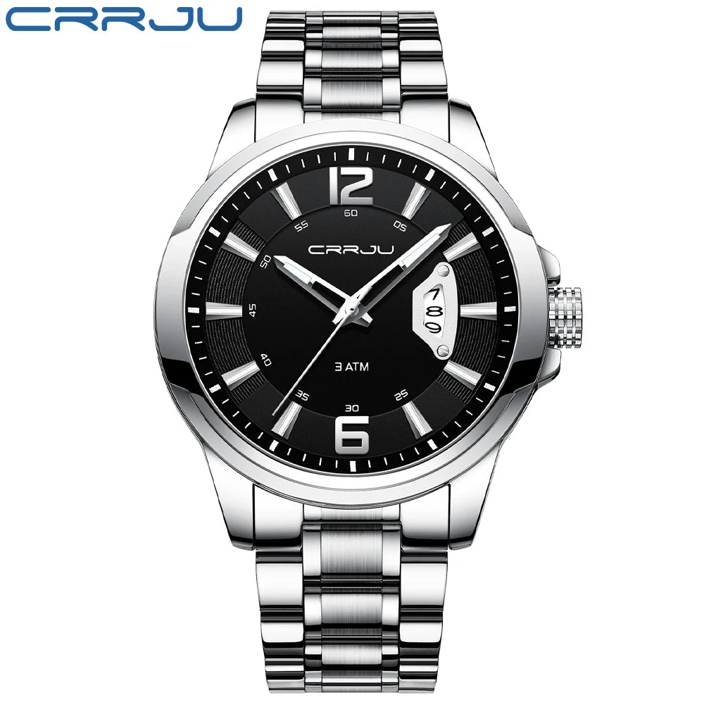 CRRJU Relogio Masculino Stainless Steel Waterproof Quartz Watch for Men