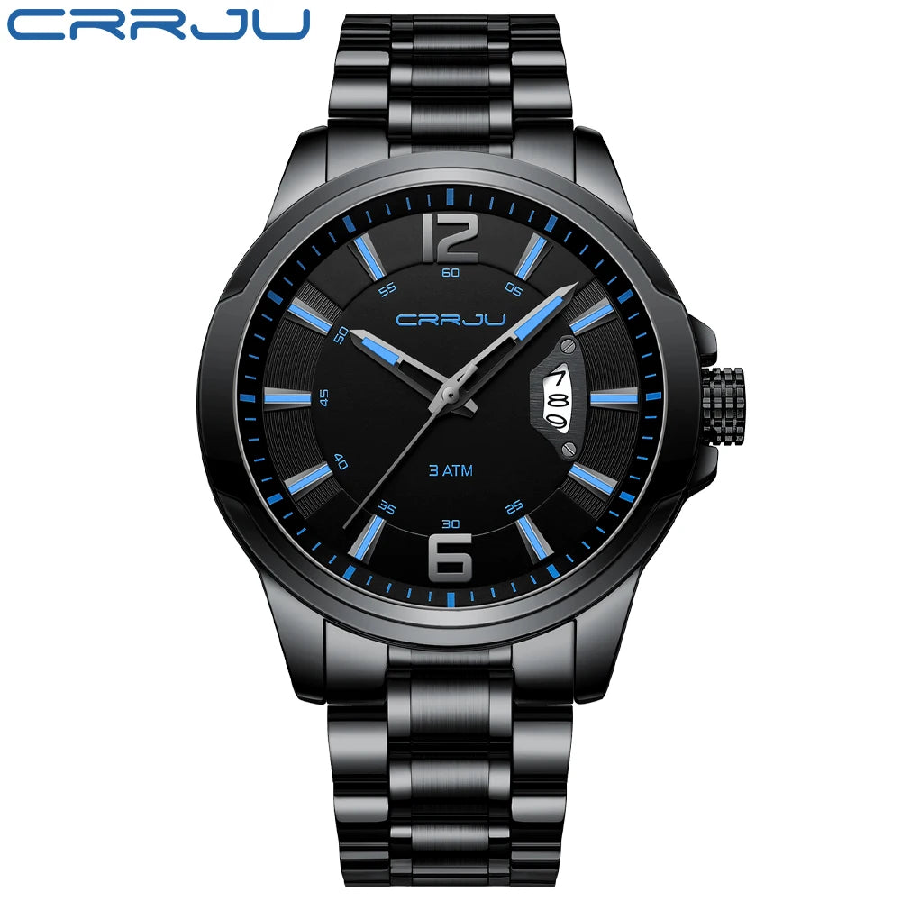 CRRJU Relogio Masculino Stainless Steel Waterproof Quartz Watch for Men
