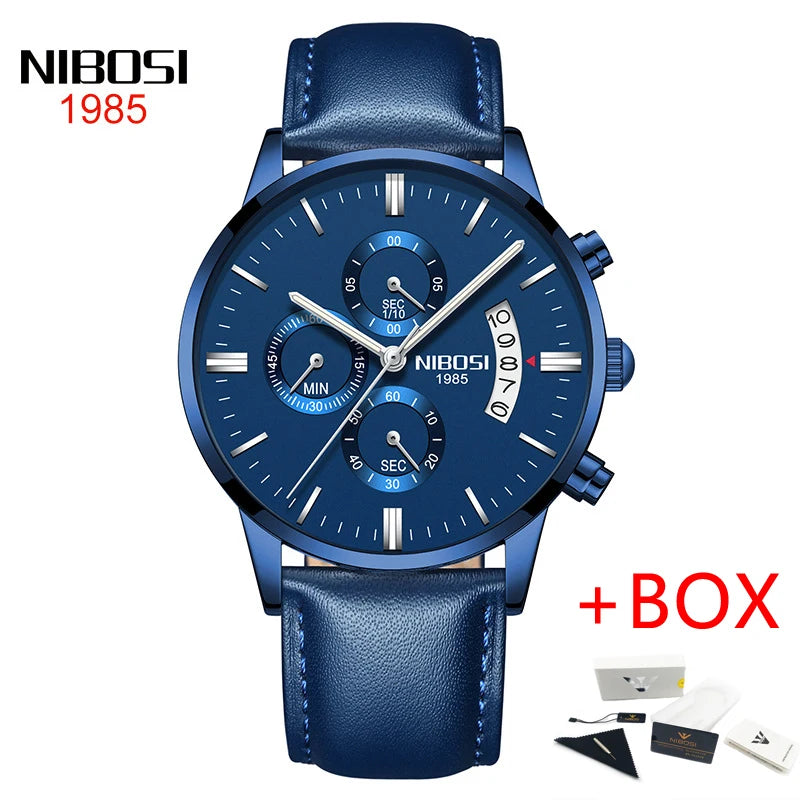 NIBOSI Relogio Masculino 2309 Stainless Steel Black Quartz Chronograph Wristwatch