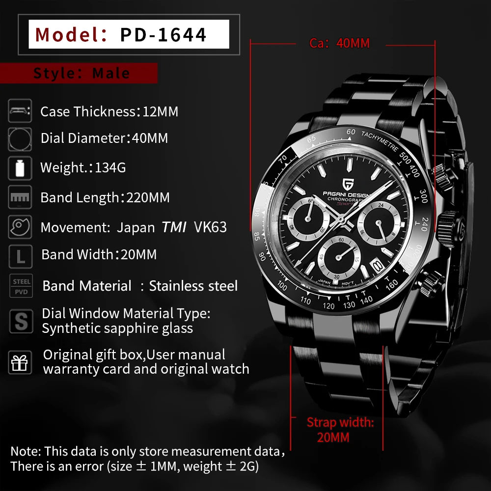 PAGANI DESIGN Reloj Hombre Quartz Chronograph Watch For Men