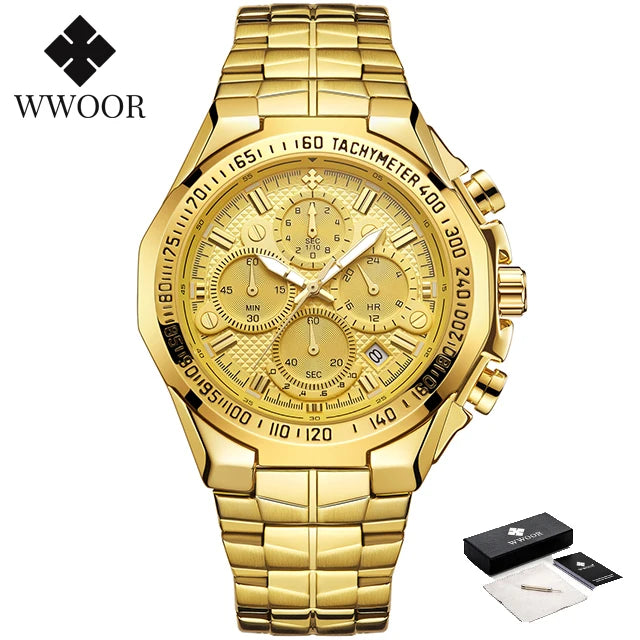 Relogio Masculino WWOOR  Luxury Gold Chronograph Wrist Watch For Men