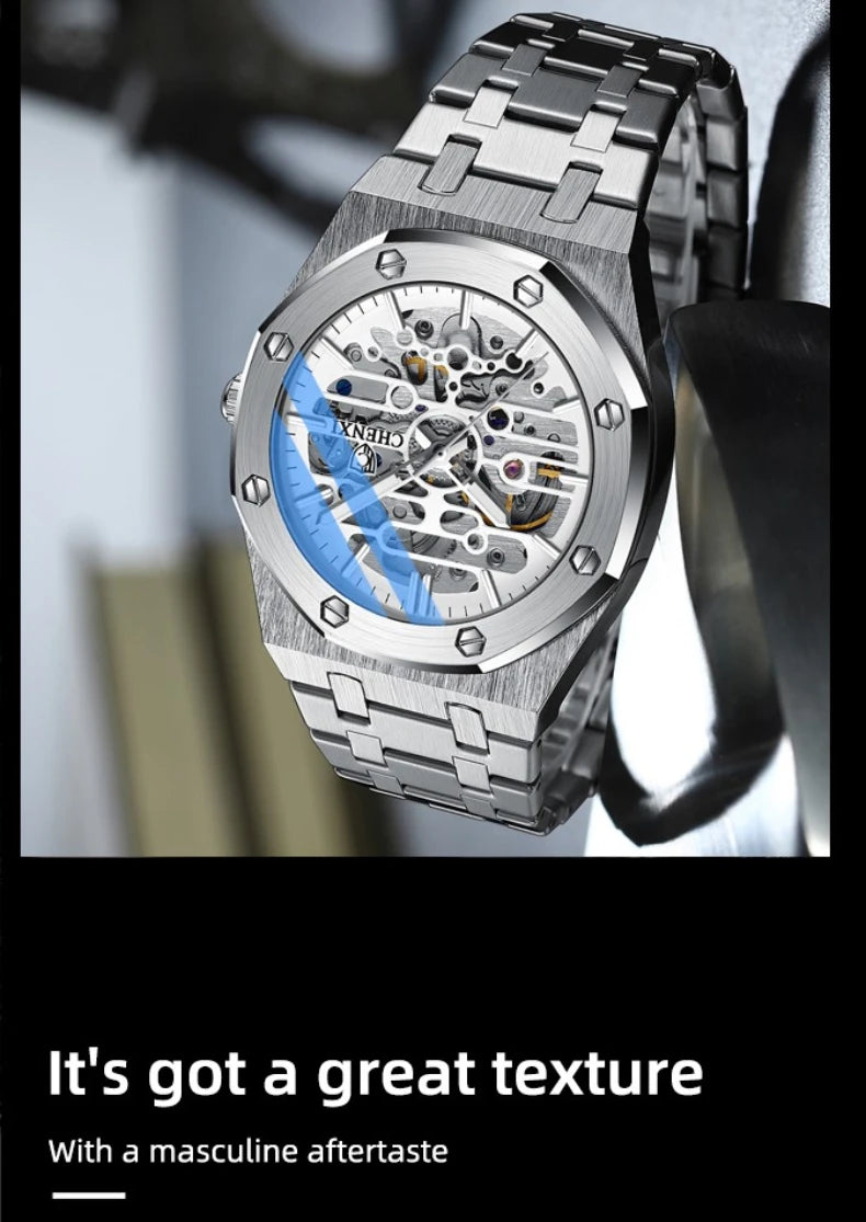 CHENXI Waterproof Stainless Steel Mechanical Tourbillon Wrist Watch