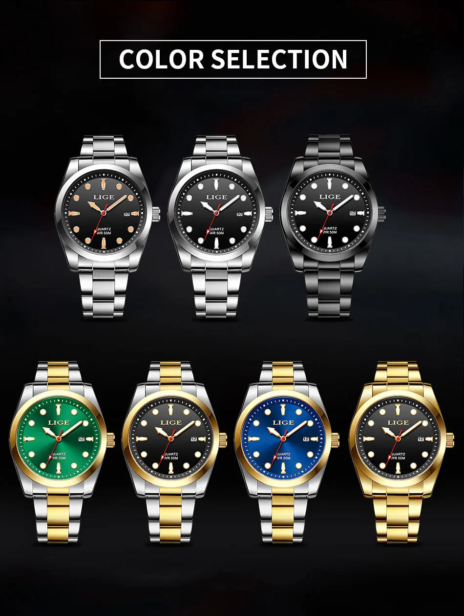 LIGE Relogio Masculino Waterproof Quartz Wristwatch Watch for Men