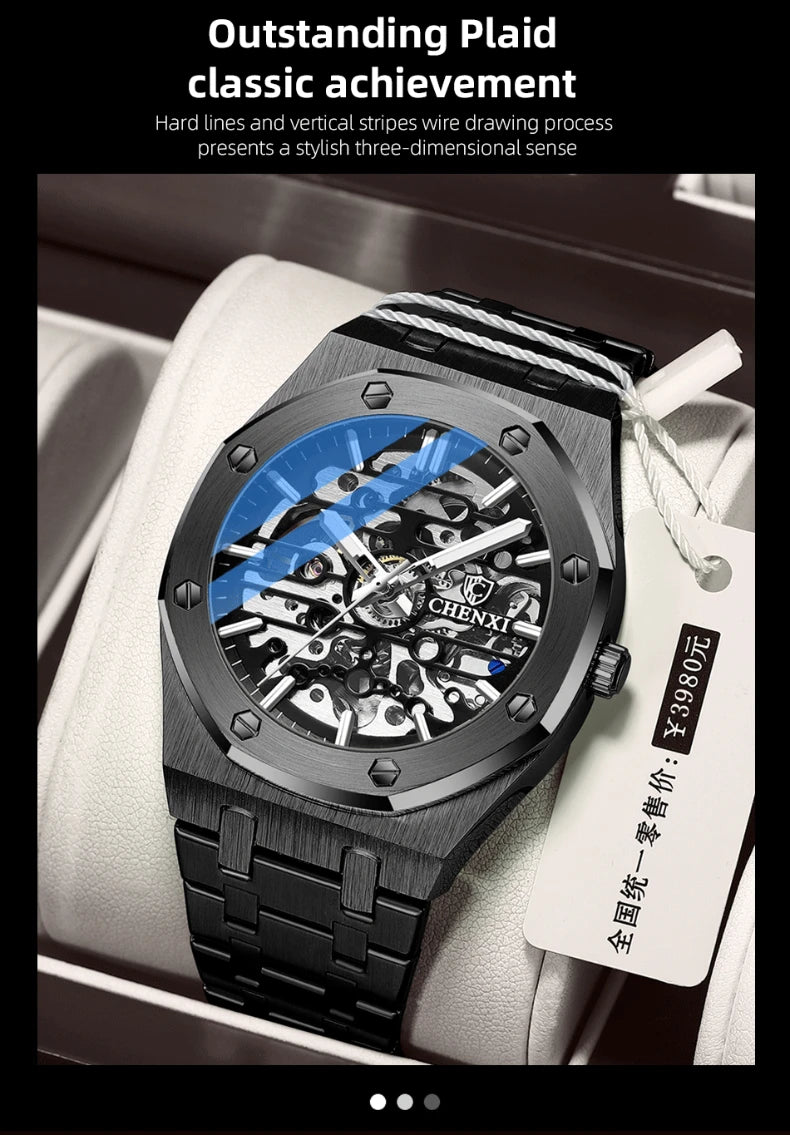 CHENXI Waterproof Stainless Steel Mechanical Tourbillon Wrist Watch
