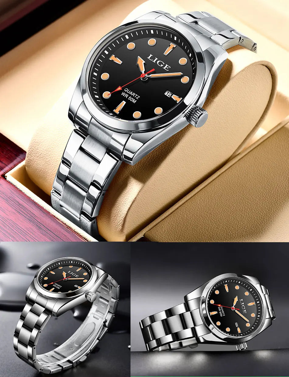 LIGE Relogio Masculino Waterproof Quartz Wristwatch Watch for Men