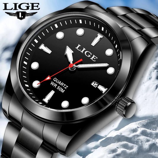 LIGE Relogio Masculino Waterproof Quartz Wristwatch Watch for Men