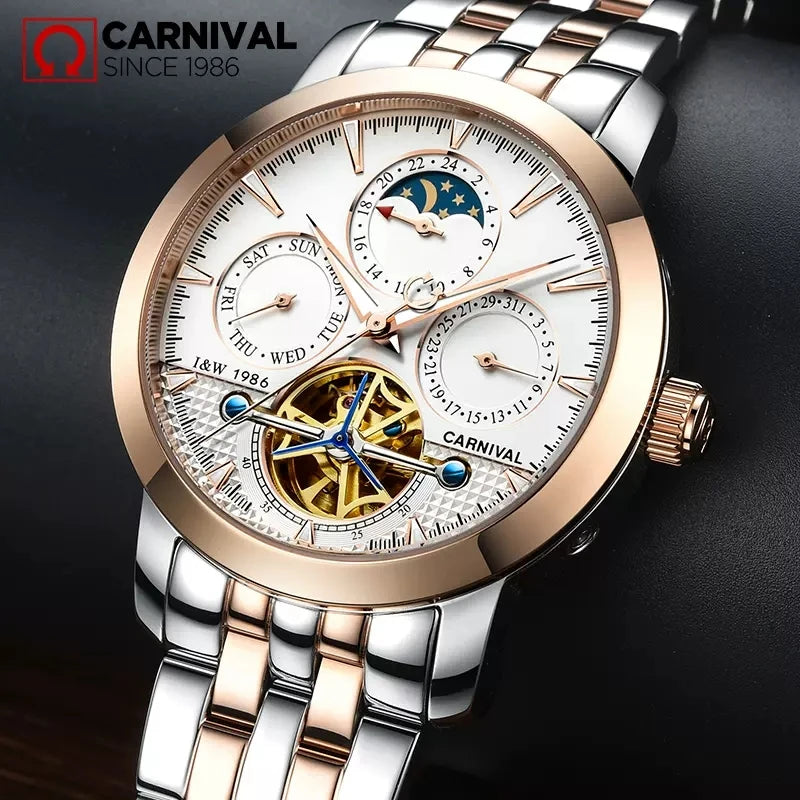 Carnival Brand Tourbillon Stainless Steel Mechanical Watch for Men