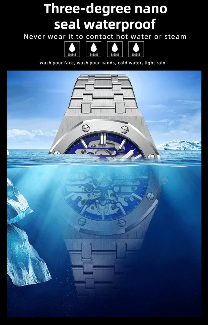 CHENXI Waterproof Stainless Steel Mechanical Tourbillon Wrist Watch
