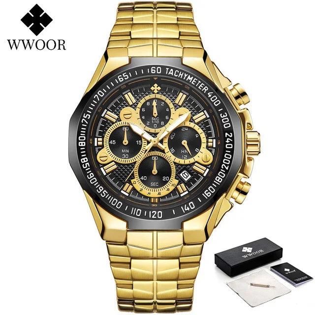 Relogio Masculino WWOOR  Luxury Gold Chronograph Wrist Watch For Men