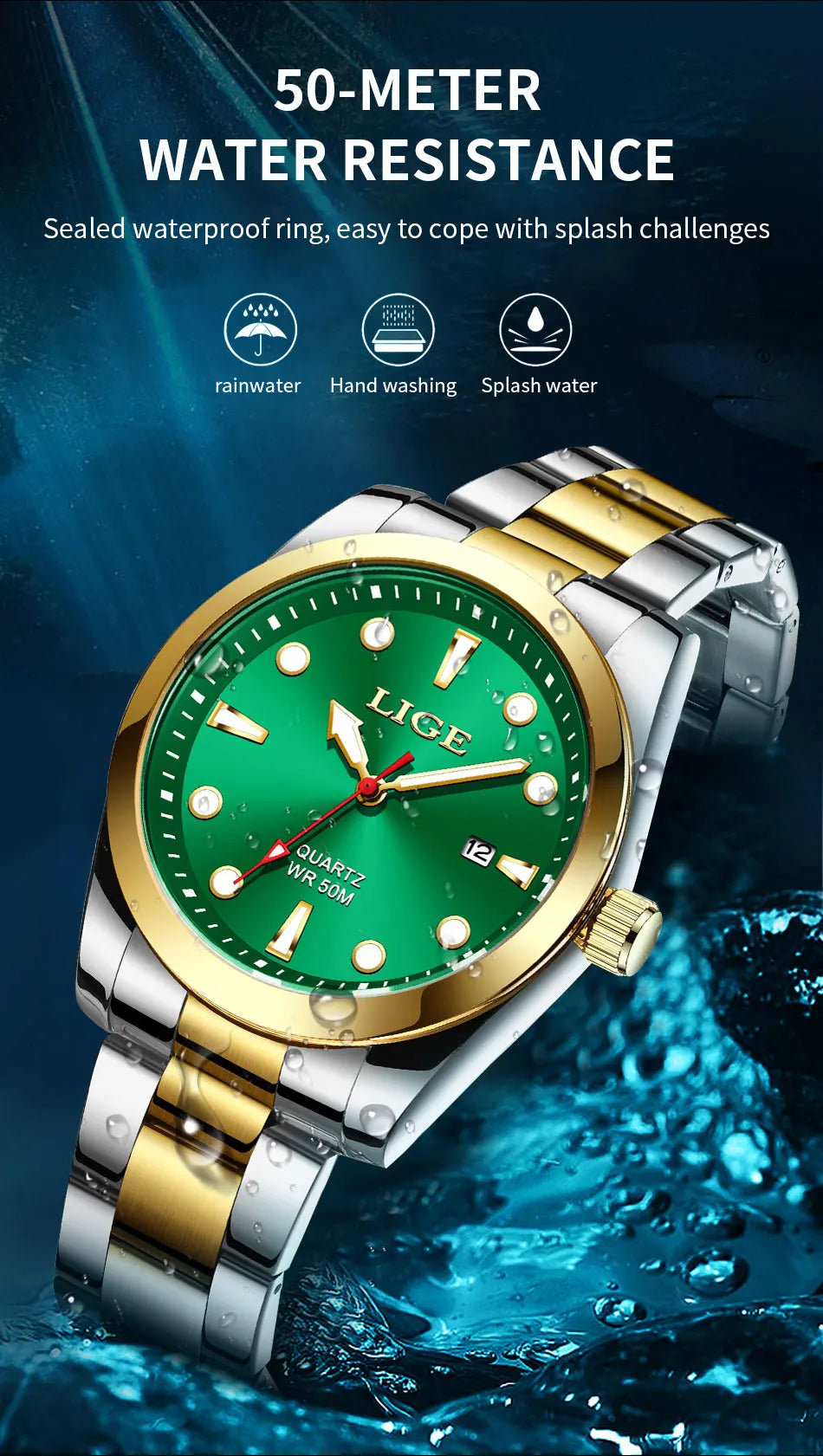 LIGE Relogio Masculino Waterproof Quartz Wristwatch Watch for Men