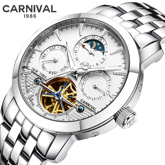 Carnival Brand Tourbillon Stainless Steel Mechanical Watch for Men