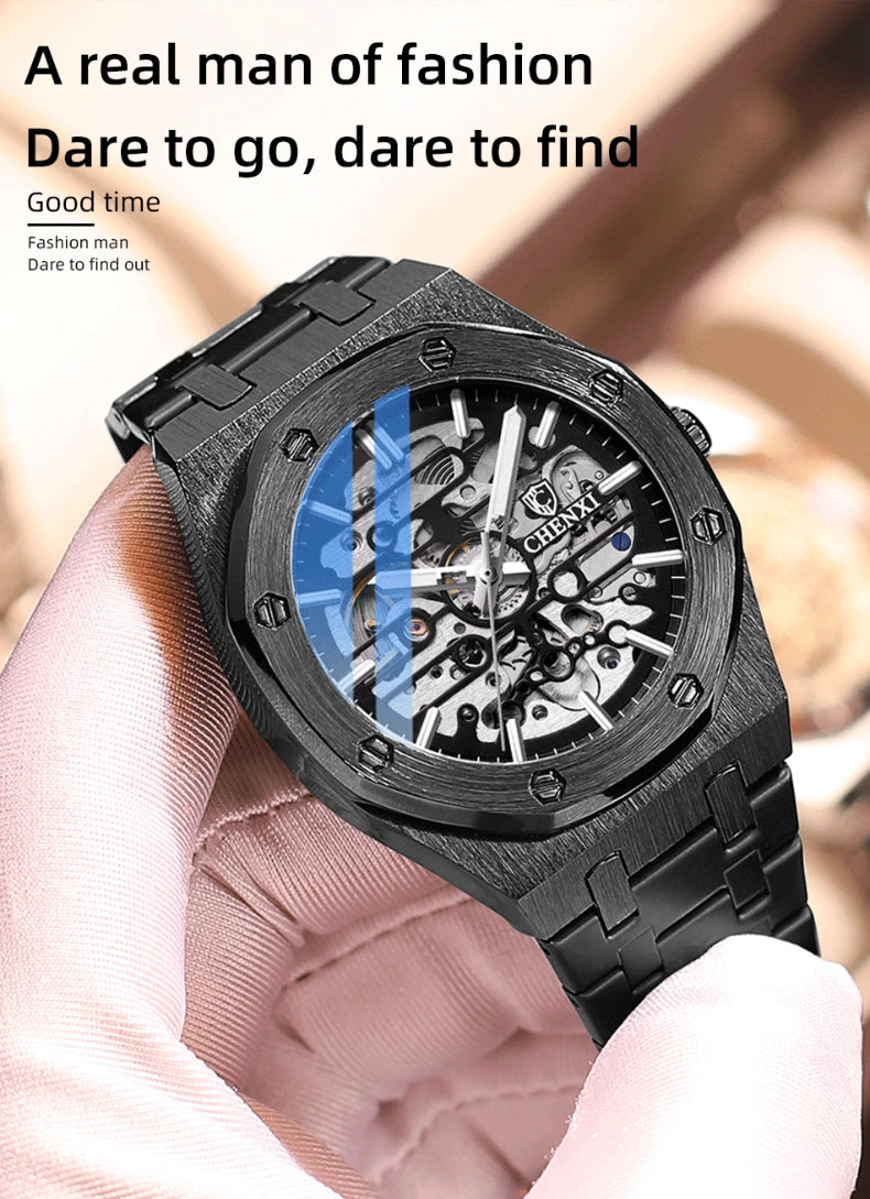 CHENXI Waterproof Stainless Steel Mechanical Tourbillon Wrist Watch